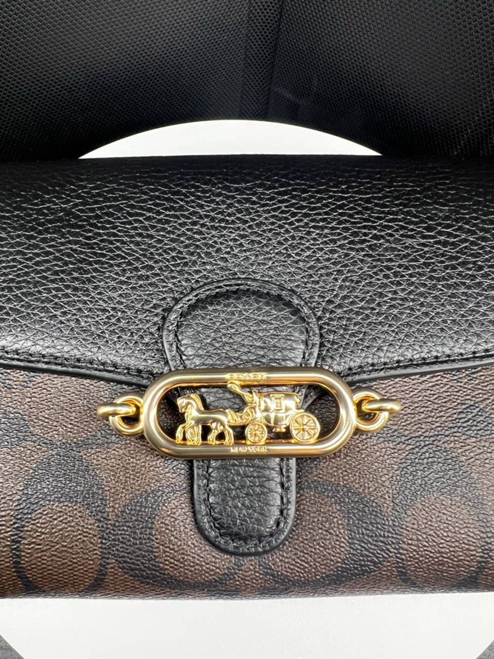 Coach Signature Elle Hardware Chain Black and Brown Leather Crossbody Bag - Picture 2 of 10